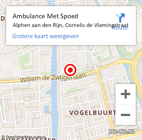 Locatie op kaart van de 112 melding: Ambulance Met Spoed Naar Alphen aan den Rijn, Cornelis de Vlamingstraat op 5 september 2022 10:13