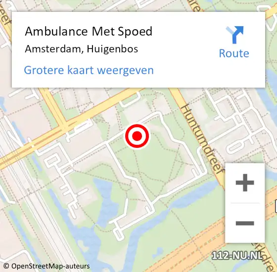 Locatie op kaart van de 112 melding: Ambulance Met Spoed Naar Amsterdam-Zuidoost, Huigenbos op 5 september 2022 10:23