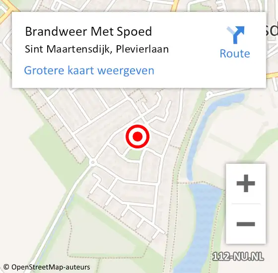 Locatie op kaart van de 112 melding: Brandweer Met Spoed Naar Sint Maartensdijk, Plevierlaan op 5 september 2022 10:29