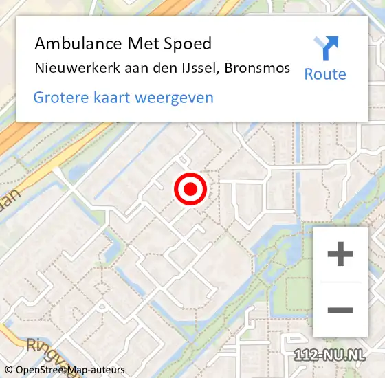 Locatie op kaart van de 112 melding: Ambulance Met Spoed Naar Nieuwerkerk aan den IJssel, Bronsmos op 5 september 2022 10:42