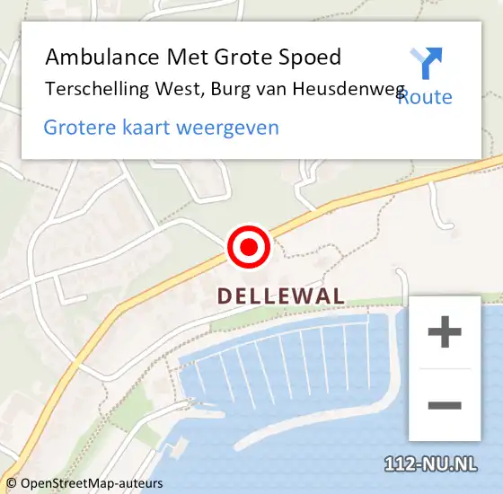 Locatie op kaart van de 112 melding: Ambulance Met Grote Spoed Naar Terschelling West, Burg van Heusdenweg op 28 juli 2014 14:47