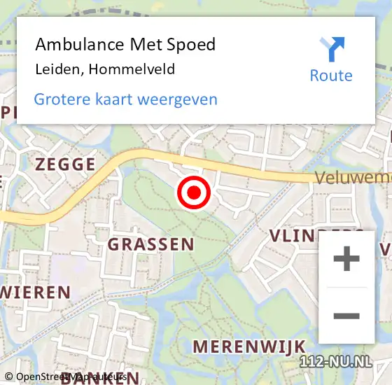 Locatie op kaart van de 112 melding: Ambulance Met Spoed Naar Leiden, Hommelveld op 5 september 2022 11:38