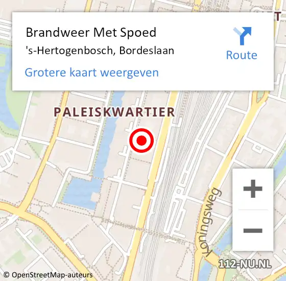 Locatie op kaart van de 112 melding: Brandweer Met Spoed Naar 's-Hertogenbosch, Bordeslaan op 5 september 2022 11:39