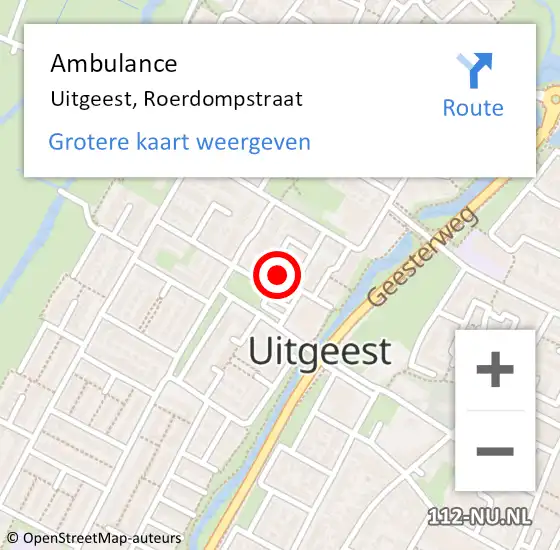 Locatie op kaart van de 112 melding: Ambulance Uitgeest, Roerdompstraat op 5 september 2022 11:55