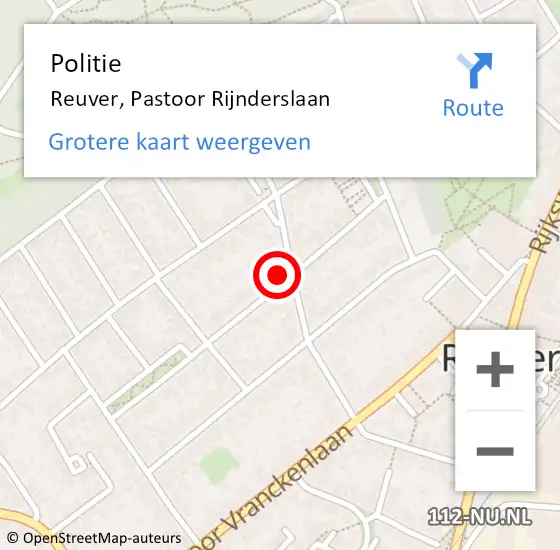 Locatie op kaart van de 112 melding: Politie Reuver, Pastoor Rijnderslaan op 5 september 2022 12:46