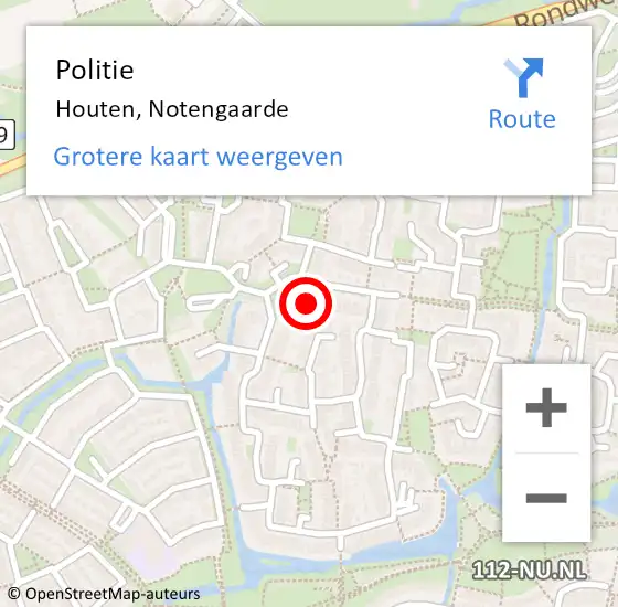 Locatie op kaart van de 112 melding: Politie Houten, Notengaarde op 5 september 2022 12:51