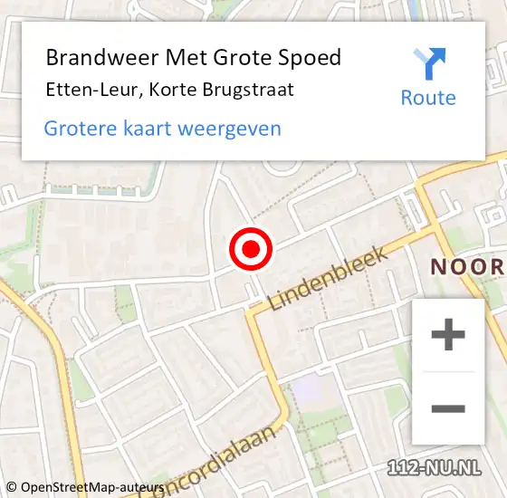 Locatie op kaart van de 112 melding: Brandweer Met Grote Spoed Naar Etten-Leur, Korte Brugstraat op 5 september 2022 12:55