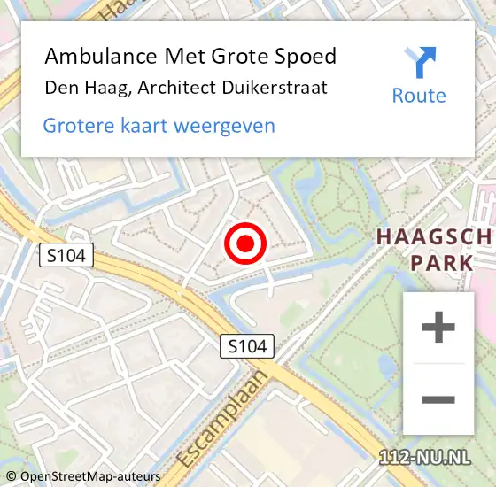Locatie op kaart van de 112 melding: Ambulance Met Grote Spoed Naar Den Haag, Architect Duikerstraat op 5 september 2022 13:19