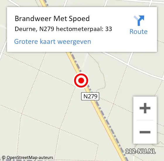 Locatie op kaart van de 112 melding: Brandweer Met Spoed Naar Deurne, N279 hectometerpaal: 33 op 5 september 2022 13:23