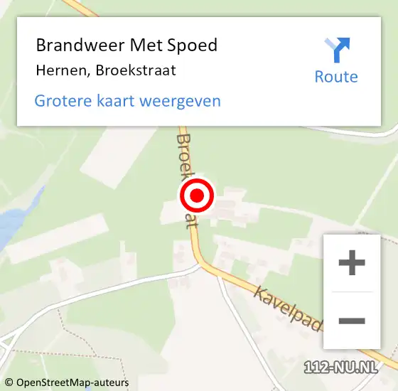 Locatie op kaart van de 112 melding: Brandweer Met Spoed Naar Hernen, Broekstraat op 5 september 2022 13:43