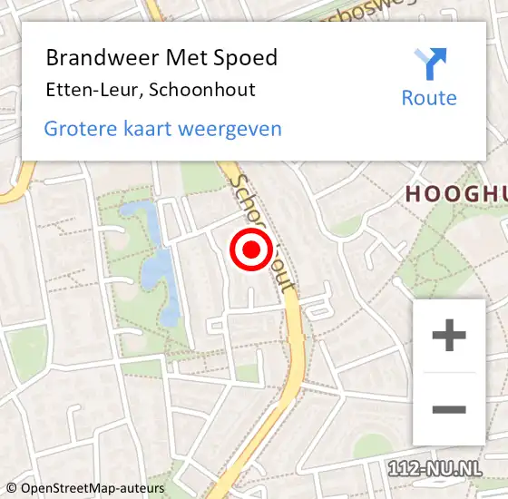 Locatie op kaart van de 112 melding: Brandweer Met Spoed Naar Etten-Leur, Schoonhout op 5 september 2022 13:48