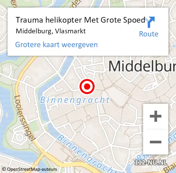 Locatie op kaart van de 112 melding: Trauma helikopter Met Grote Spoed Naar Middelburg, Vlasmarkt op 5 september 2022 13:55
