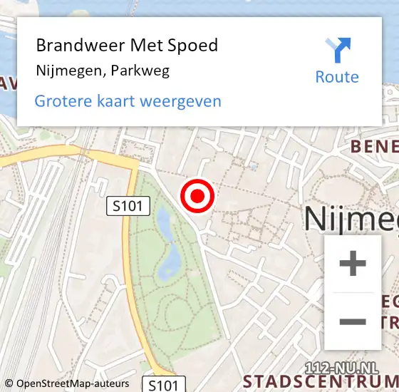 Locatie op kaart van de 112 melding: Brandweer Met Spoed Naar Nijmegen, Parkweg op 5 september 2022 13:57