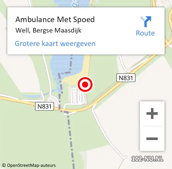 Locatie op kaart van de 112 melding: Ambulance Met Spoed Naar Well, Bergse Maasdijk op 5 september 2022 14:05