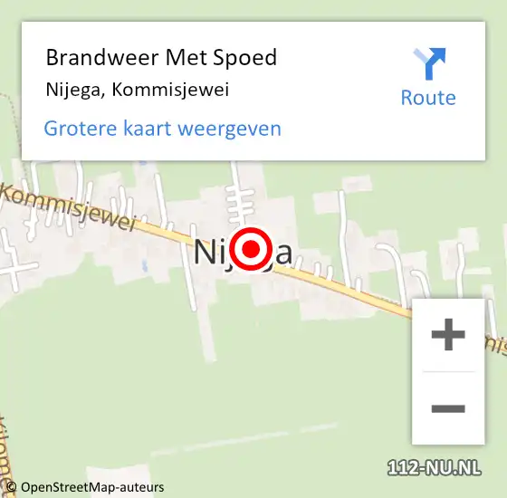 Locatie op kaart van de 112 melding: Brandweer Met Spoed Naar Nijega, Kommisjewei op 5 september 2022 14:05