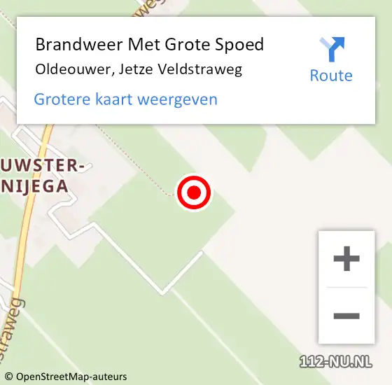 Locatie op kaart van de 112 melding: Brandweer Met Grote Spoed Naar Oldeouwer, Jetze Veldstraweg op 5 september 2022 14:05