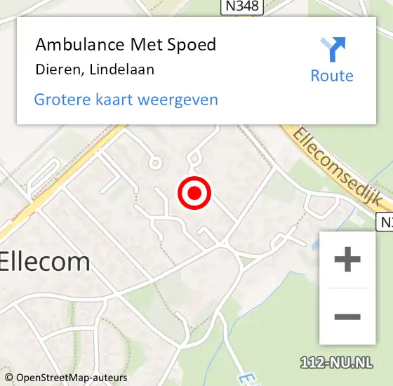 Locatie op kaart van de 112 melding: Ambulance Met Spoed Naar Dieren, Lindelaan op 5 september 2022 14:11