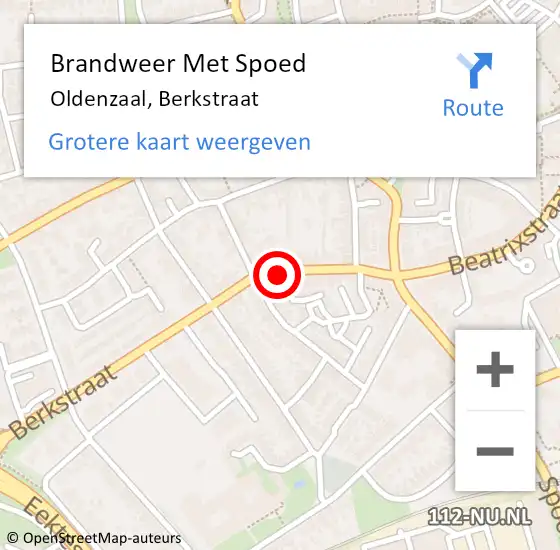 Locatie op kaart van de 112 melding: Brandweer Met Spoed Naar Oldenzaal, Berkstraat op 5 september 2022 14:12