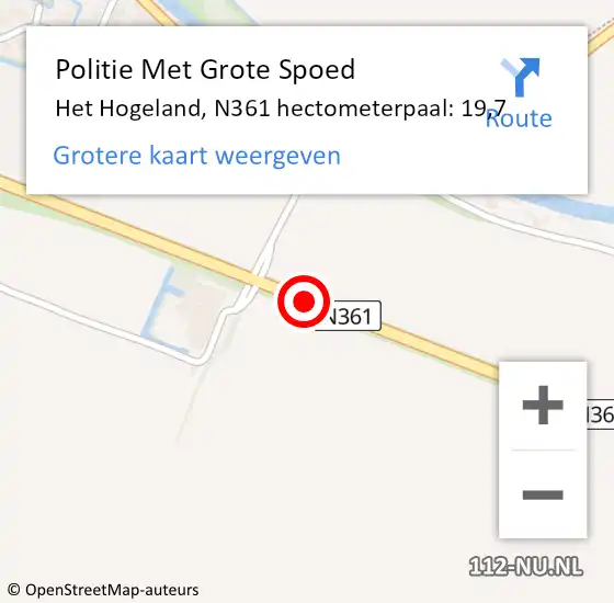 Locatie op kaart van de 112 melding: Politie Met Grote Spoed Naar Het Hogeland, N361 hectometerpaal: 19,7 op 5 september 2022 14:31