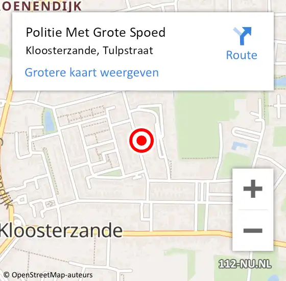 Locatie op kaart van de 112 melding: Politie Met Grote Spoed Naar Kloosterzande, Tulpstraat op 5 september 2022 14:54