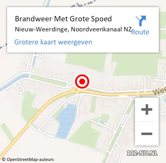 Locatie op kaart van de 112 melding: Brandweer Met Grote Spoed Naar Nieuw-Weerdinge, Noordveenkanaal NZ op 5 september 2022 14:58