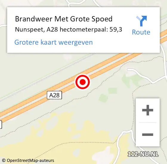 Locatie op kaart van de 112 melding: Brandweer Met Grote Spoed Naar Nunspeet, A28 hectometerpaal: 59,3 op 5 september 2022 15:16