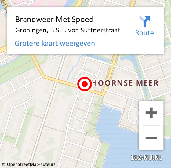 Locatie op kaart van de 112 melding: Brandweer Met Spoed Naar Groningen, B.S.F. von Suttnerstraat op 5 september 2022 15:22