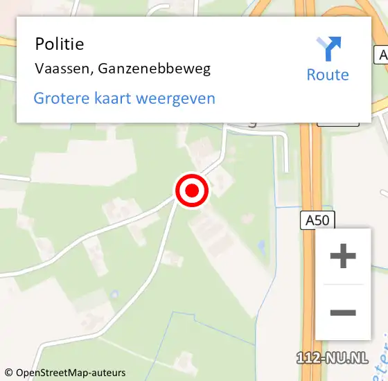 Locatie op kaart van de 112 melding: Politie Vaassen, Ganzenebbeweg op 5 september 2022 15:39