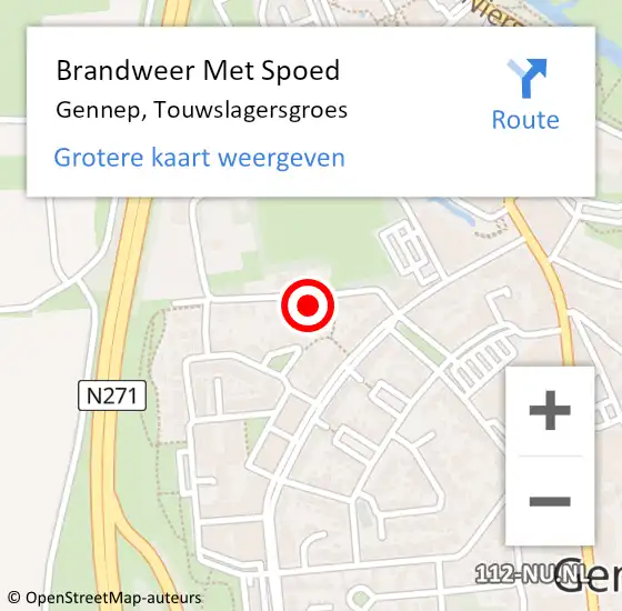 Locatie op kaart van de 112 melding: Brandweer Met Spoed Naar Gennep, Touwslagersgroes op 5 september 2022 15:45