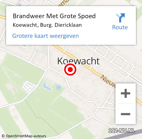 Locatie op kaart van de 112 melding: Brandweer Met Grote Spoed Naar Koewacht, Burg. Diericklaan op 5 september 2022 15:54