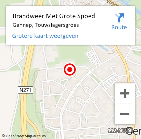 Locatie op kaart van de 112 melding: Brandweer Met Grote Spoed Naar Gennep, Touwslagersgroes op 5 september 2022 15:54