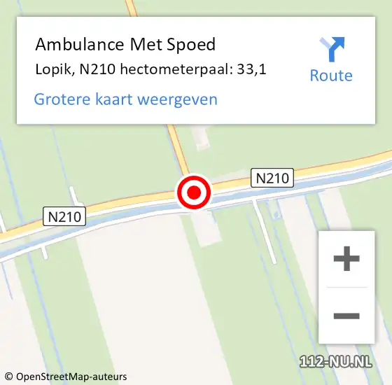 Locatie op kaart van de 112 melding: Ambulance Met Spoed Naar Lopik, N210 hectometerpaal: 33,1 op 5 september 2022 16:05