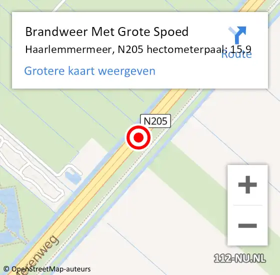 Locatie op kaart van de 112 melding: Brandweer Met Grote Spoed Naar Haarlemmermeer, N205 hectometerpaal: 15,9 op 5 september 2022 16:14