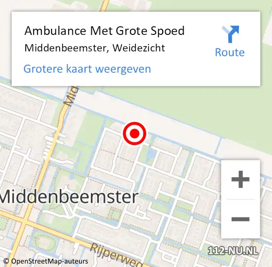 Locatie op kaart van de 112 melding: Ambulance Met Grote Spoed Naar Middenbeemster, Weidezicht op 5 september 2022 16:18