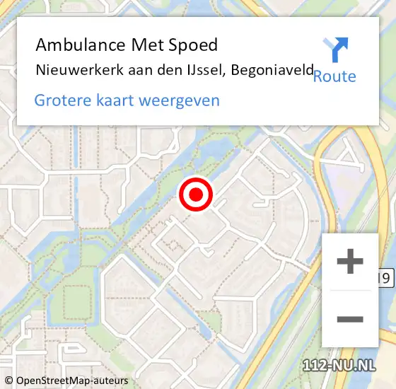 Locatie op kaart van de 112 melding: Ambulance Met Spoed Naar Nieuwerkerk aan den IJssel, Begoniaveld op 5 september 2022 16:25