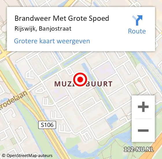 Locatie op kaart van de 112 melding: Brandweer Met Grote Spoed Naar Rijswijk, Banjostraat op 5 september 2022 16:37