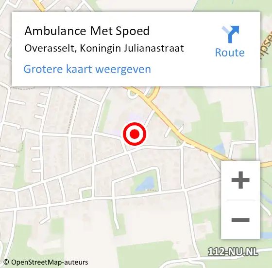 Locatie op kaart van de 112 melding: Ambulance Met Spoed Naar Overasselt, Koningin Julianastraat op 5 september 2022 16:44