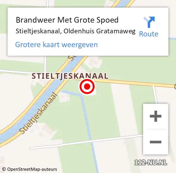 Locatie op kaart van de 112 melding: Brandweer Met Grote Spoed Naar Stieltjeskanaal, Oldenhuis Gratamaweg op 5 september 2022 17:16