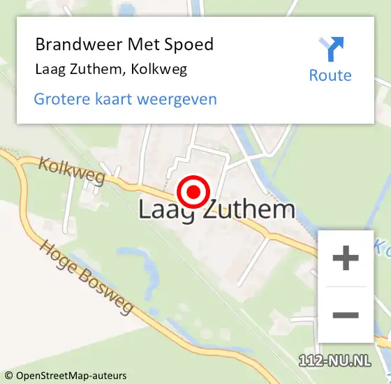 Locatie op kaart van de 112 melding: Brandweer Met Spoed Naar Laag Zuthem, Kolkweg op 5 september 2022 17:40