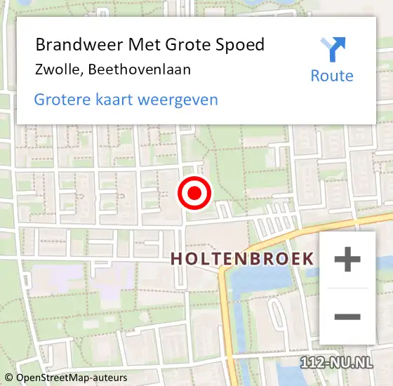 Locatie op kaart van de 112 melding: Brandweer Met Grote Spoed Naar Zwolle, Beethovenlaan op 5 september 2022 17:42