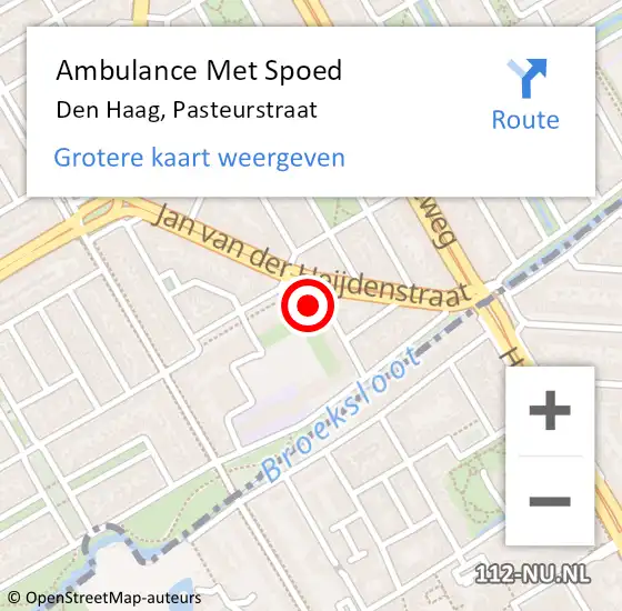 Locatie op kaart van de 112 melding: Ambulance Met Spoed Naar Den Haag, Pasteurstraat op 5 september 2022 17:44