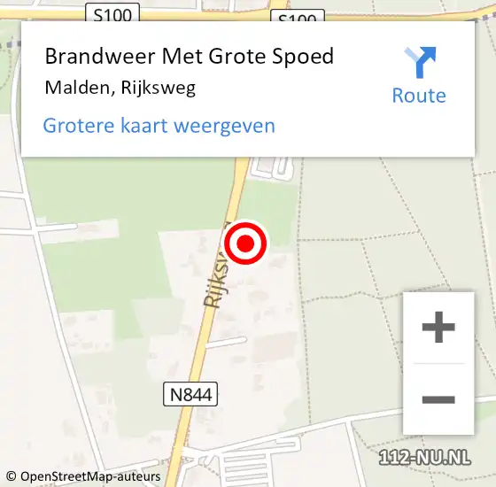 Locatie op kaart van de 112 melding: Brandweer Met Grote Spoed Naar Malden, Rijksweg op 5 september 2022 18:03