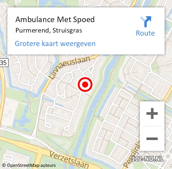 Locatie op kaart van de 112 melding: Ambulance Met Spoed Naar Purmerend, Struisgras op 5 september 2022 18:16