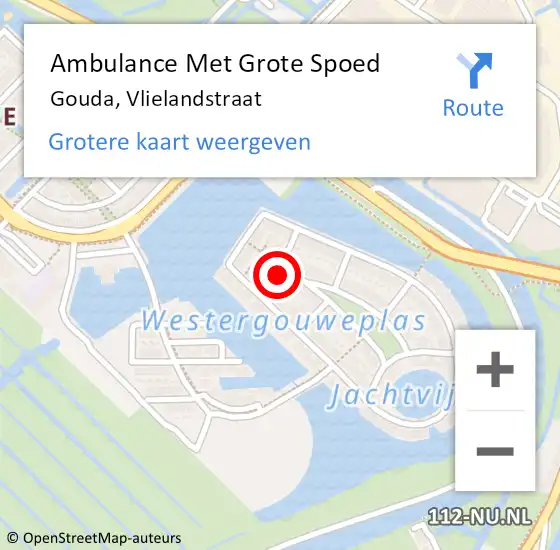 Locatie op kaart van de 112 melding: Ambulance Met Grote Spoed Naar Gouda, Vlielandstraat op 5 september 2022 18:17