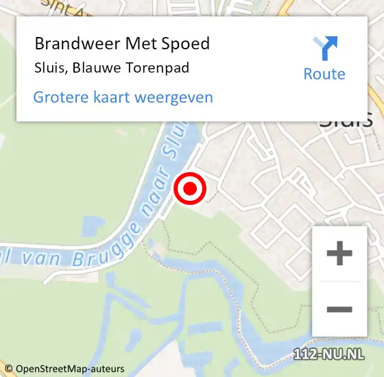 Locatie op kaart van de 112 melding: Brandweer Met Spoed Naar Sluis, Blauwe Torenpad op 5 september 2022 18:41