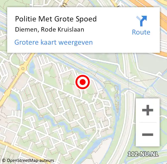 Locatie op kaart van de 112 melding: Politie Met Grote Spoed Naar Diemen, Rode Kruislaan op 5 september 2022 18:55