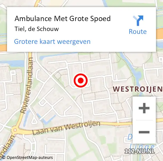 Locatie op kaart van de 112 melding: Ambulance Met Grote Spoed Naar Tiel, de Schouw op 5 september 2022 19:07