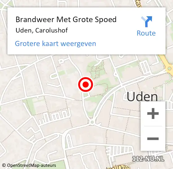 Locatie op kaart van de 112 melding: Brandweer Met Grote Spoed Naar Uden, Carolushof op 5 september 2022 19:38