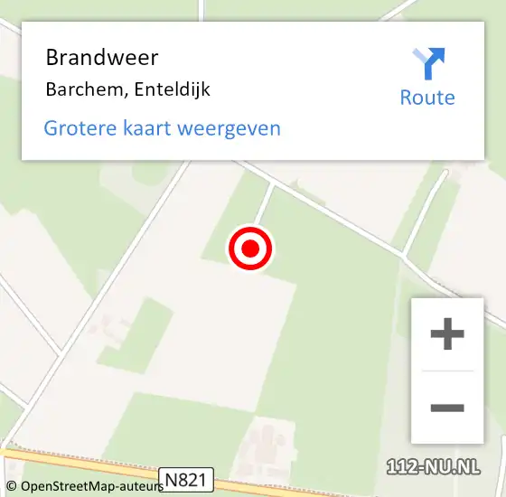 Locatie op kaart van de 112 melding: Brandweer Barchem, Enteldijk op 5 september 2022 19:48