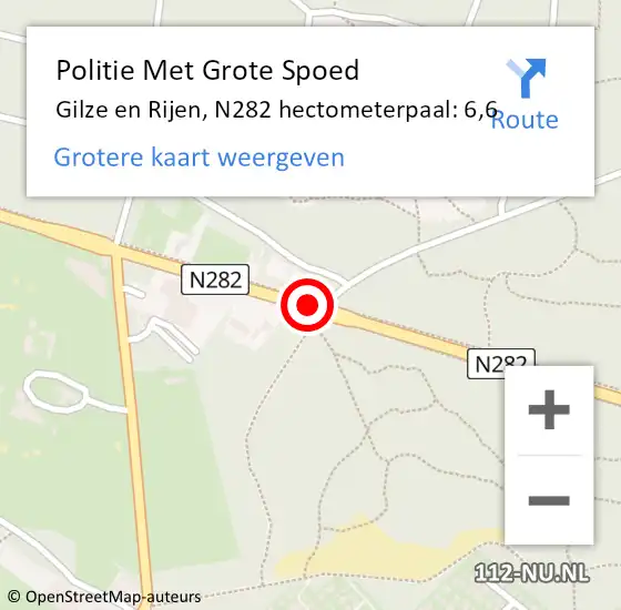 Locatie op kaart van de 112 melding: Politie Met Grote Spoed Naar Gilze en Rijen, N282 hectometerpaal: 6,6 op 5 september 2022 20:03